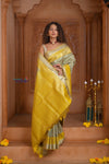 Shubh Lakshmi ~ Handloom High Quality Pure Soft Silk Saree in Lemon Green and Yellow (Silk Mark Certified) - verymuchindian.com