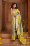 Shubh Lakshmi ~ Handloom High Quality Pure Soft Silk Saree in Lemon Green and Yellow (Silk Mark Certified) - verymuchindian.com