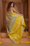 Shubh Lakshmi ~ Handloom High Quality Pure Soft Silk Saree in Lemon Green and Yellow (Silk Mark Certified) - verymuchindian.com