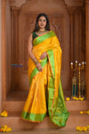 Shubh Lakshmi ~ Handloom High Quality Pure Soft Silk Saree in Lemon Yellow (Silk Mark Certified) - verymuchindian.com