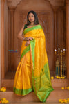 Shubh Lakshmi ~ Handloom High Quality Pure Soft Silk Saree in Lemon Yellow (Silk Mark Certified) - verymuchindian.com
