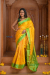 Shubh Lakshmi ~ Handloom High Quality Pure Soft Silk Saree in Lemon Yellow (Silk Mark Certified) - verymuchindian.com