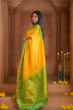 Shubh Lakshmi ~ Handloom High Quality Pure Soft Silk Saree in Lemon Yellow (Silk Mark Certified) - verymuchindian.com