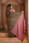 Shubh Lakshmi ~ Handloom High Quality Pure Soft Silk Saree in Light Brown and Pink (Silk Mark Certified) - verymuchindian.com