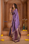 Shubh Lakshmi ~ Handloom High Quality Pure Soft Silk Saree in Lilac Gold (Silk Mark Certified) - verymuchindian.com