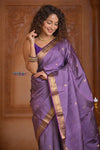 Shubh Lakshmi ~ Handloom High Quality Pure Soft Silk Saree in Lilac Gold (Silk Mark Certified) - verymuchindian.com