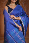 Shubh Lakshmi ~ Handloom High Quality Pure Soft Silk Saree in Marine Blue (Silk Mark Certified) - verymuchindian.com