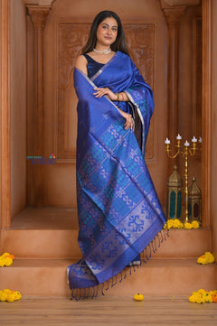 Shubh Lakshmi ~ Handloom High Quality Pure Soft Silk Saree in Marine Blue (Silk Mark Certified) - verymuchindian.com