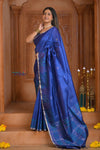 Shubh Lakshmi ~ Handloom High Quality Pure Soft Silk Saree in Marine Blue (Silk Mark Certified) - verymuchindian.com