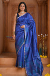 Shubh Lakshmi ~ Handloom High Quality Pure Soft Silk Saree in Marine Blue (Silk Mark Certified) - verymuchindian.com