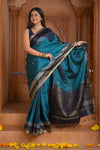 Shubh Lakshmi ~ Handloom High Quality Pure Soft Silk Saree in Ocean Blue and Black (Silk Mark Certified) - verymuchindian.com