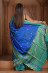 Shubh Lakshmi ~ Handloom High Quality Pure Soft Silk Saree in Ocean Blue and Green (Silk Mark Certified) - verymuchindian.com