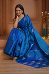 Shubh Lakshmi ~ Handloom High Quality Pure Soft Silk Saree in Ocean Blue (Silk Mark Certified) - verymuchindian.com