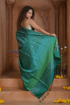 Shubh Lakshmi ~ Handloom High Quality Pure Soft Silk Saree in Ocean Green (Silk Mark Certified) - verymuchindian.com