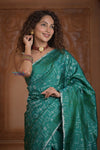 Shubh Lakshmi ~ Handloom High Quality Pure Soft Silk Saree in Ocean Green (Silk Mark Certified) - verymuchindian.com