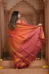 Shubh Lakshmi ~ Handloom High Quality Pure Soft Silk Saree in Orange and Pink (Silk Mark Certified) - verymuchindian.com