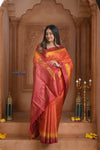 Shubh Lakshmi ~ Handloom High Quality Pure Soft Silk Saree in Orange and Pink (Silk Mark Certified) - verymuchindian.com