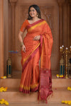 Shubh Lakshmi ~ Handloom High Quality Pure Soft Silk Saree in Orange and Pink (Silk Mark Certified) - verymuchindian.com