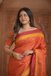 Shubh Lakshmi ~ Handloom High Quality Pure Soft Silk Saree in Orange and Pink (Silk Mark Certified) - verymuchindian.com