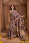 Shubh Lakshmi ~ Handloom High Quality Pure Soft Silk Saree in Pantone Brown (Silk Mark Certified) - verymuchindian.com