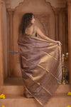 Shubh Lakshmi ~ Handloom High Quality Pure Soft Silk Saree in Pantone Brown (Silk Mark Certified) - verymuchindian.com