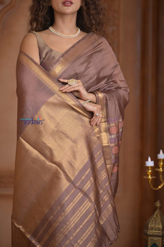 Shubh Lakshmi ~ Handloom High Quality Pure Soft Silk Saree in Pantone Brown (Silk Mark Certified) - verymuchindian.com