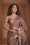 Shubh Lakshmi ~ Handloom High Quality Pure Soft Silk Saree in Pantone Brown (Silk Mark Certified) - verymuchindian.com