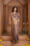 Shubh Lakshmi ~ Handloom High Quality Pure Soft Silk Saree in Pantone Brown (Silk Mark Certified) - verymuchindian.com