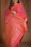 Shubh Lakshmi ~ Handloom High Quality Pure Soft Silk Saree in Peach Pink and Orange (Silk Mark Certified) - verymuchindian.com