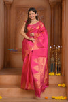 Shubh Lakshmi ~ Handloom High Quality Pure Soft Silk Saree in Pink and Gold (Silk Mark Certified) - verymuchindian.com