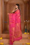 Shubh Lakshmi ~ Handloom High Quality Pure Soft Silk Saree in Pink and Gold (Silk Mark Certified) - verymuchindian.com