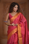 Shubh Lakshmi ~ Handloom High Quality Pure Soft Silk Saree in Pink and Orange (Silk Mark Certified) - verymuchindian.com