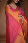 Shubh Lakshmi ~ Handloom High Quality Pure Soft Silk Saree in Pink and Orange (Silk Mark Certified) - verymuchindian.com