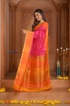 Shubh Lakshmi ~ Handloom High Quality Pure Soft Silk Saree in Pink and Orange (Silk Mark Certified) - verymuchindian.com