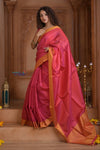 Shubh Lakshmi ~ Handloom High Quality Pure Soft Silk Saree in Pink and Orange (Silk Mark Certified) - verymuchindian.com