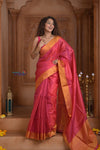 Shubh Lakshmi ~ Handloom High Quality Pure Soft Silk Saree in Pink and Orange (Silk Mark Certified) - verymuchindian.com