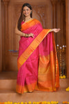 Shubh Lakshmi ~ Handloom High Quality Pure Soft Silk Saree in Pink and Orange (Silk Mark Certified) - verymuchindian.com