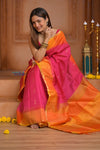 Shubh Lakshmi ~ Handloom High Quality Pure Soft Silk Saree in Pink and Orange (Silk Mark Certified) - verymuchindian.com