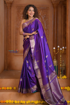Shubh Lakshmi ~ Handloom High Quality Pure Soft Silk Saree in Purple (Silk Mark Certified) - verymuchindian.com