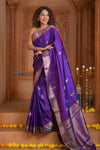 Shubh Lakshmi ~ Handloom High Quality Pure Soft Silk Saree in Purple (Silk Mark Certified) - verymuchindian.com