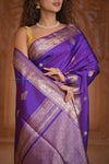 Shubh Lakshmi ~ Handloom High Quality Pure Soft Silk Saree in Purple (Silk Mark Certified) - verymuchindian.com