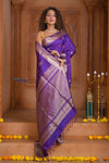 Shubh Lakshmi ~ Handloom High Quality Pure Soft Silk Saree in Purple (Silk Mark Certified) - verymuchindian.com