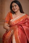 Shubh Lakshmi ~ Handloom High Quality Pure Soft Silk Saree in Red and Orange (Silk Mark Certified) - verymuchindian.com