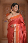 Shubh Lakshmi ~ Handloom High Quality Pure Soft Silk Saree in Red and Orange (Silk Mark Certified) - verymuchindian.com