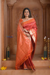 Shubh Lakshmi ~ Handloom High Quality Pure Soft Silk Saree in Red and Orange (Silk Mark Certified) - verymuchindian.com