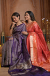 Shubh Lakshmi ~ Handloom High Quality Pure Soft Silk Saree in Red and Orange (Silk Mark Certified) - verymuchindian.com