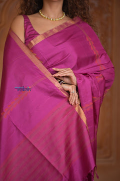Shubh Lakshmi ~ Handloom High Quality Pure Soft Silk Saree in Rose Pink and Gold (Silk Mark Certified) - verymuchindian.com