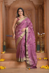Shubh Lakshmi ~ Handloom High Quality Pure Soft Silk Saree in Rose Pink and Gold (Silk Mark Certified) - verymuchindian.com
