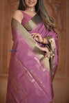 Shubh Lakshmi ~ Handloom High Quality Pure Soft Silk Saree in Rose Pink and Gold (Silk Mark Certified) - verymuchindian.com