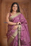 Shubh Lakshmi ~ Handloom High Quality Pure Soft Silk Saree in Rose Pink and Gold (Silk Mark Certified) - verymuchindian.com
